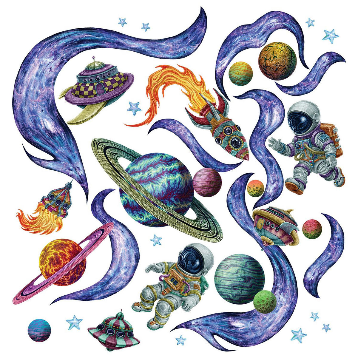 WANDAUFKLEBER 100x150cm - Weltraumträume - Multicolor, Kunststoff (100/150/0.1cm) - Wallfluent