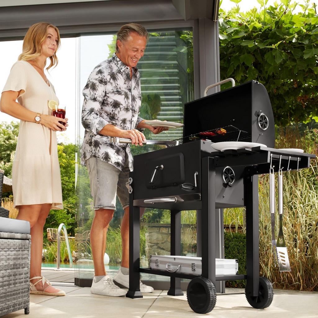 Thumbnail - tectake Holzkohlegrill, Schwarz, Metall, 65x107x115 cm, Grills & Outdoor-Küchen, Holzkohlegrills