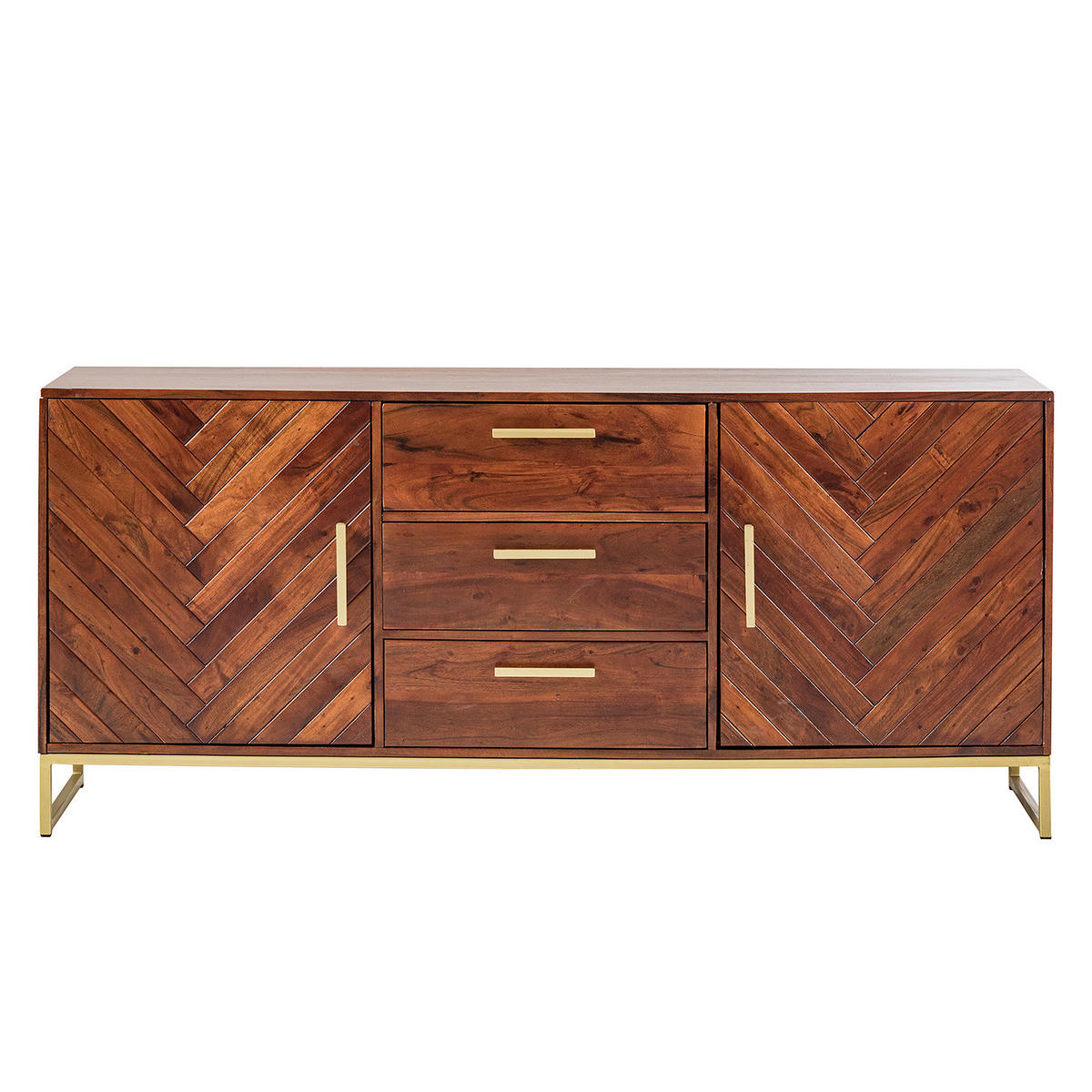 SIDEBOARD - Akazie massiv - Goldfarben/Akaziefarben, Holz (180/80/39cm) - home24