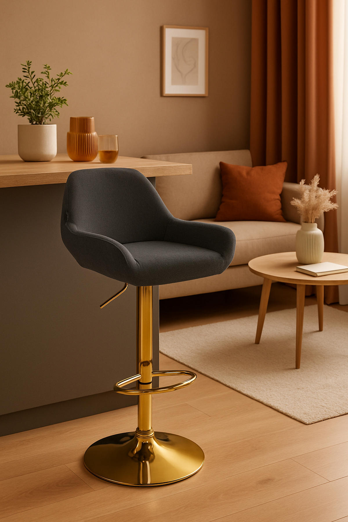 BARHOCKER 2er Set Prag Gold Stoff schwarz - Goldfarben/Schwarz, Textil/Metall (51/109/52cm) - TPFLiving