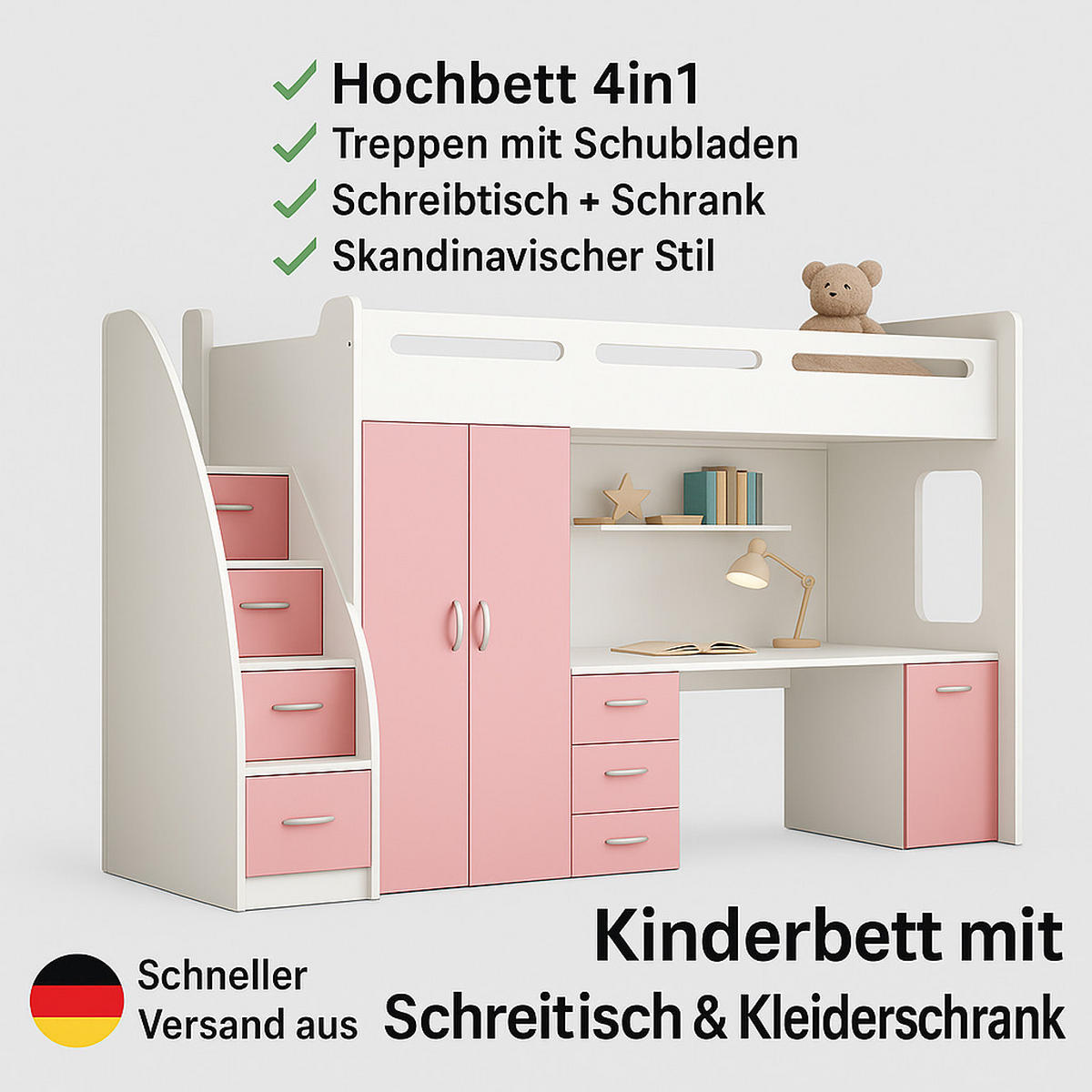 KINDERBETT Zuzia plus rosa - Rosa, Holzwerkstoff - roe furniture