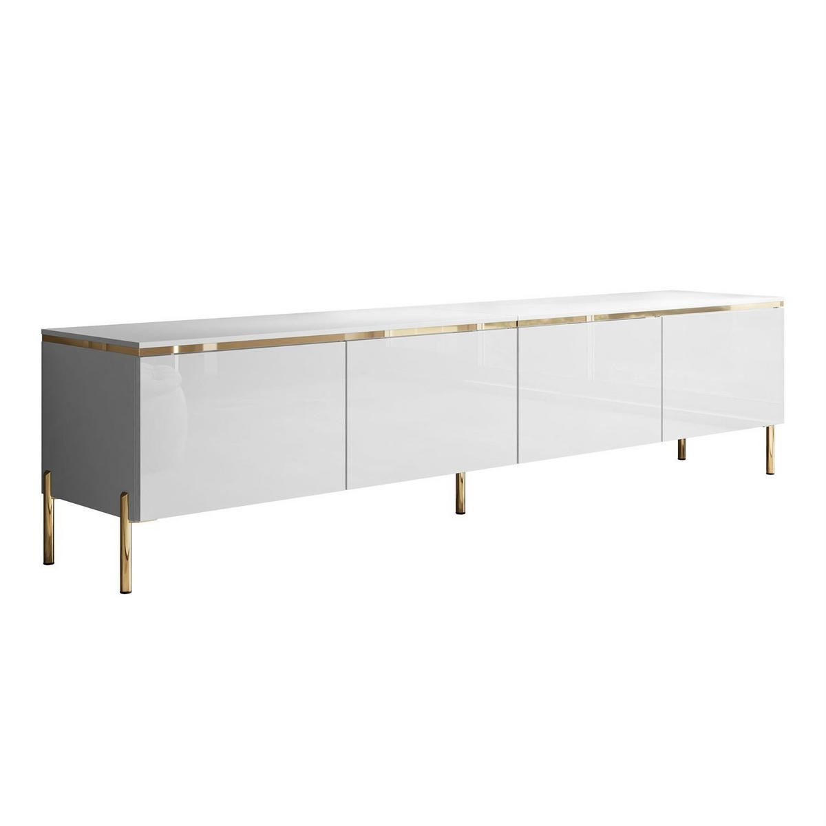 TV-RACK CELINE GLOSS 200 cm auf gerade goldenen Füßen - Weiß, Holzwerkstoff (200/49/40cm) - Lookway
