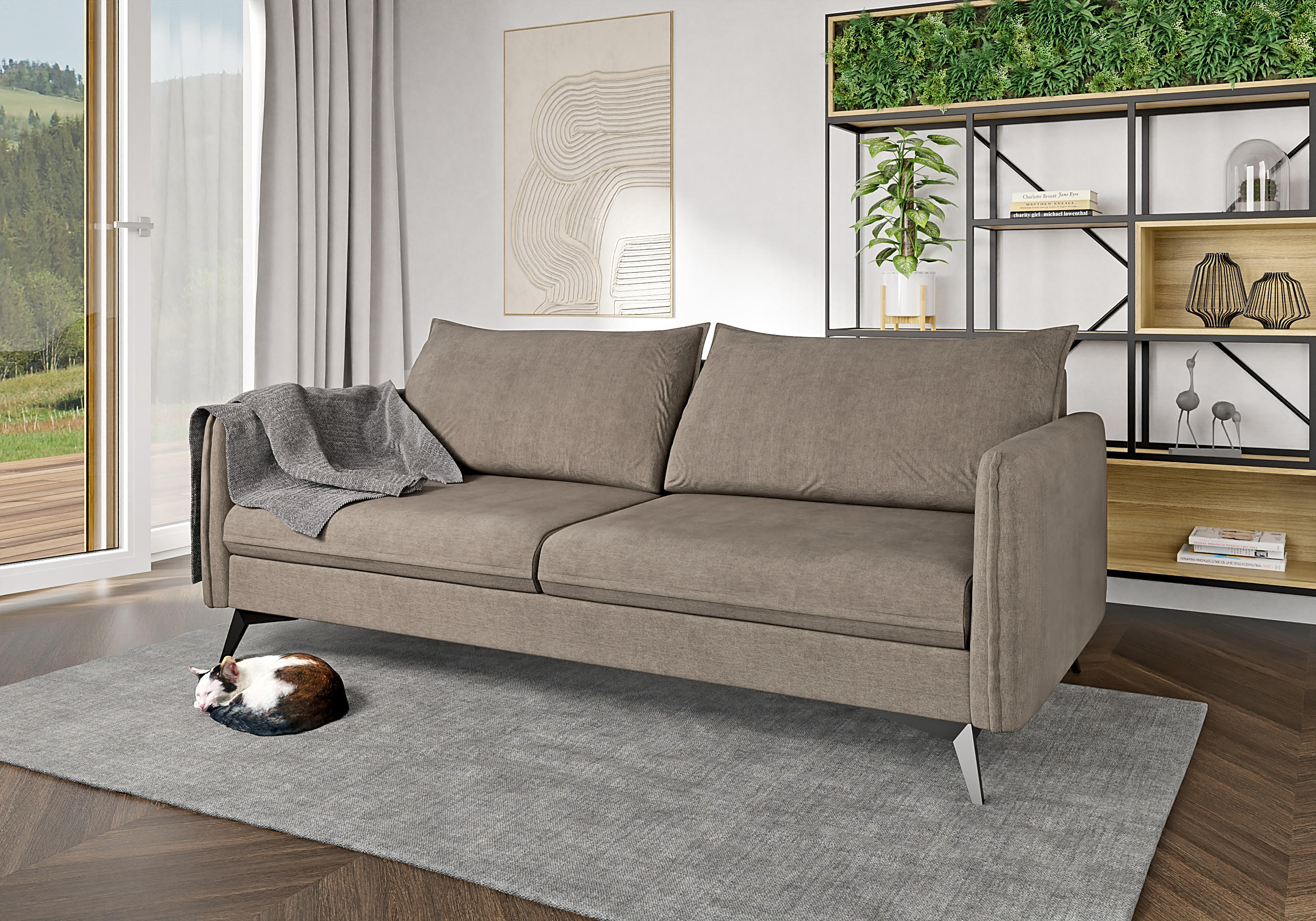 3-SITZER-SOFA Pulse Dunkelbeige Luxusmicrofaser - Beige/Schwarz, Holz/Textil (199/86/91cm) - S-Style Möbel
