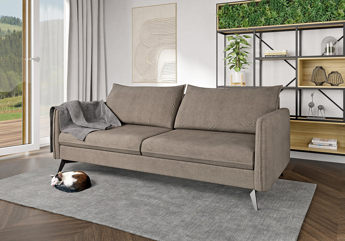 SITZGARNITUR 3+2+1 Pulse Dunkelbeige Luxusmikrofaser - Beige/Schwarz, Holz/Textil (199/86/91cm) - S-Style Möbel