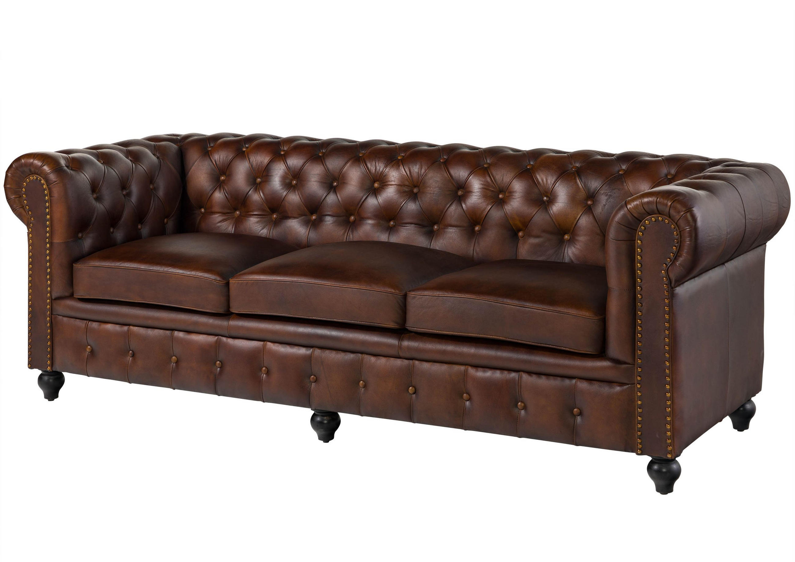 SOFA 3-Sitzer Echtleder 216x82x75 braun CHESTERFIELD #103 - Braun, Leder (216/75/82cm) - Massivmoebel24