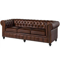 SOFA 3-Sitzer Echtleder 216x82x75 braun CHESTERFIELD #103 - Braun, Leder (216/75/82cm) - Massivmoebel24