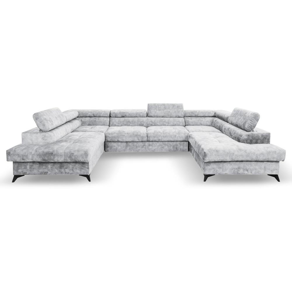 WOHNLANDSCHAFT Sorento U mit Schlaffunktion silber - Silberfarben/Schwarz, Textil/Metall (345/87/205cm) - Beautysofa