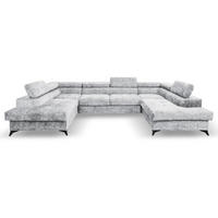 WOHNLANDSCHAFT Sorento U mit Schlaffunktion silber - Silberfarben/Schwarz, Textil/Metall (345/87/205cm) - Beautysofa