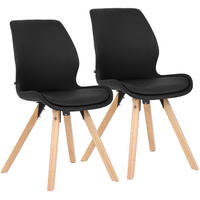 STUHL 2er Set Lederlook schwarz - Eukalyptusholzfarben/Schwarz, Holz/Textil (49/87/58cm) - CLP