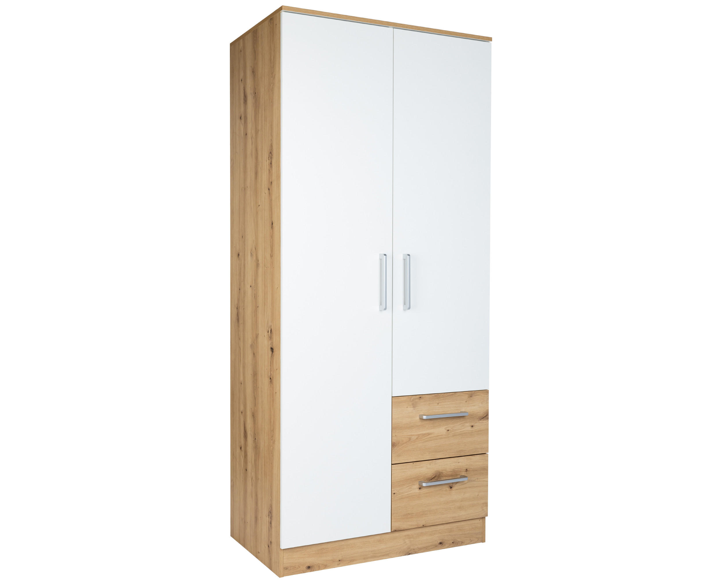 KLEIDERSCHRANK 90/201/54 cm Weiß Artisan Oak mit Drehtüren - Silberfarben/Weiß, Holzwerkstoff/Kunststoff (90/201/54cm) - arthur berndt