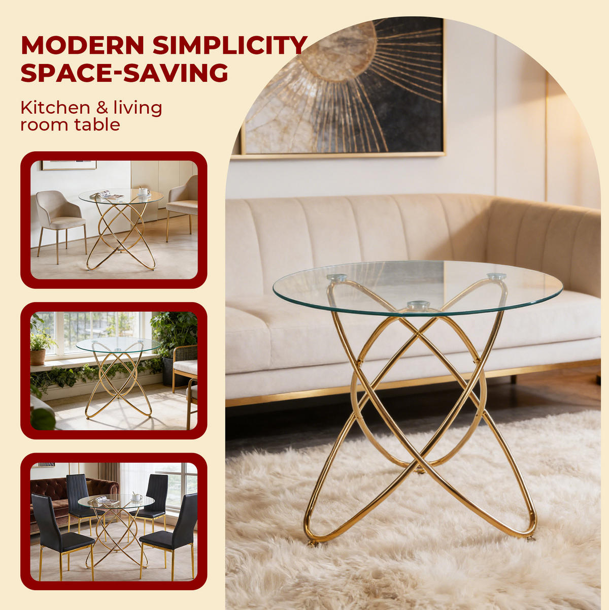 ESSTISCH 80/80/75 cm Goldfarben aus Glas und Metall - Goldfarben, Metall (80/80/75cm) - OKMYHOME