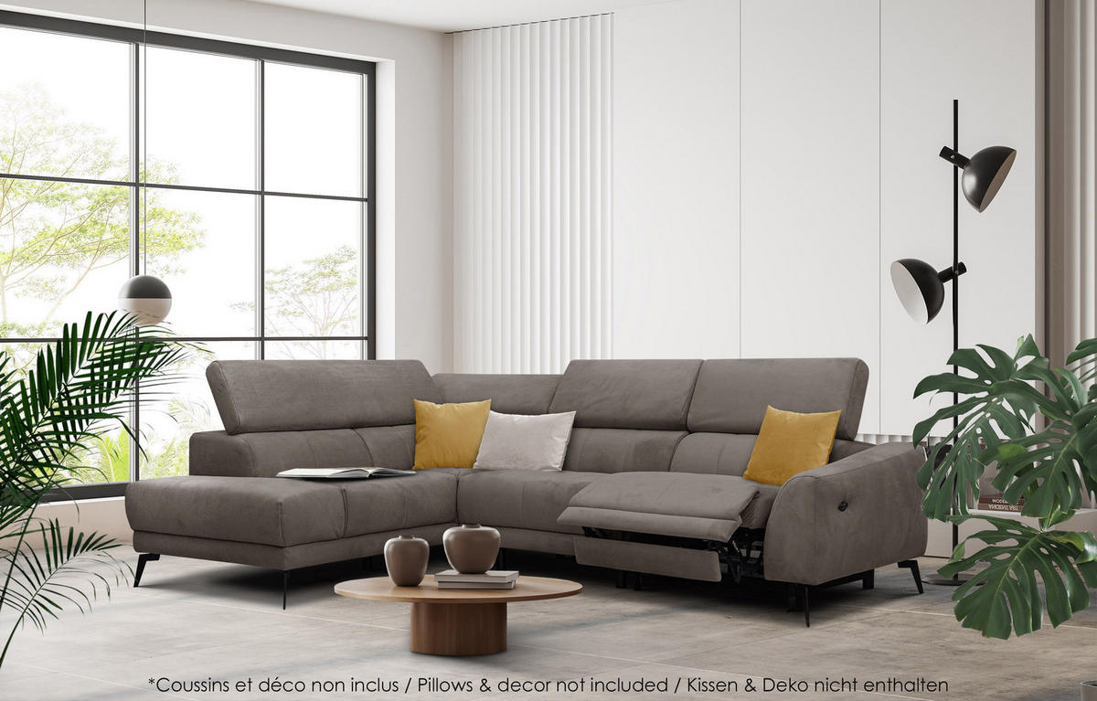 ECKSOFA LARS 5-Sitzer, 1 Relax, verstellbare Kopfstützen, taupe - Taupe/Schwarz, Holzwerkstoff/Textil (284/201cm) - Courtois Laville