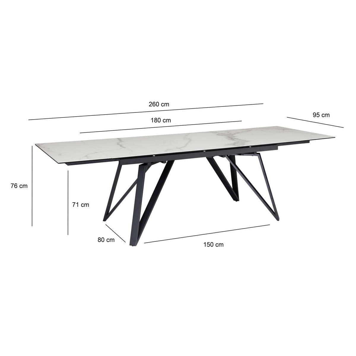 ESSTISCH Ausziehbar Keramik Glas Marmoroptik Rechteckig Groß, Weiß 180x95x76 cm - Schwarz/Weiß, Keramik/Metall (95/180/76cm) - KADIMA DESIGN