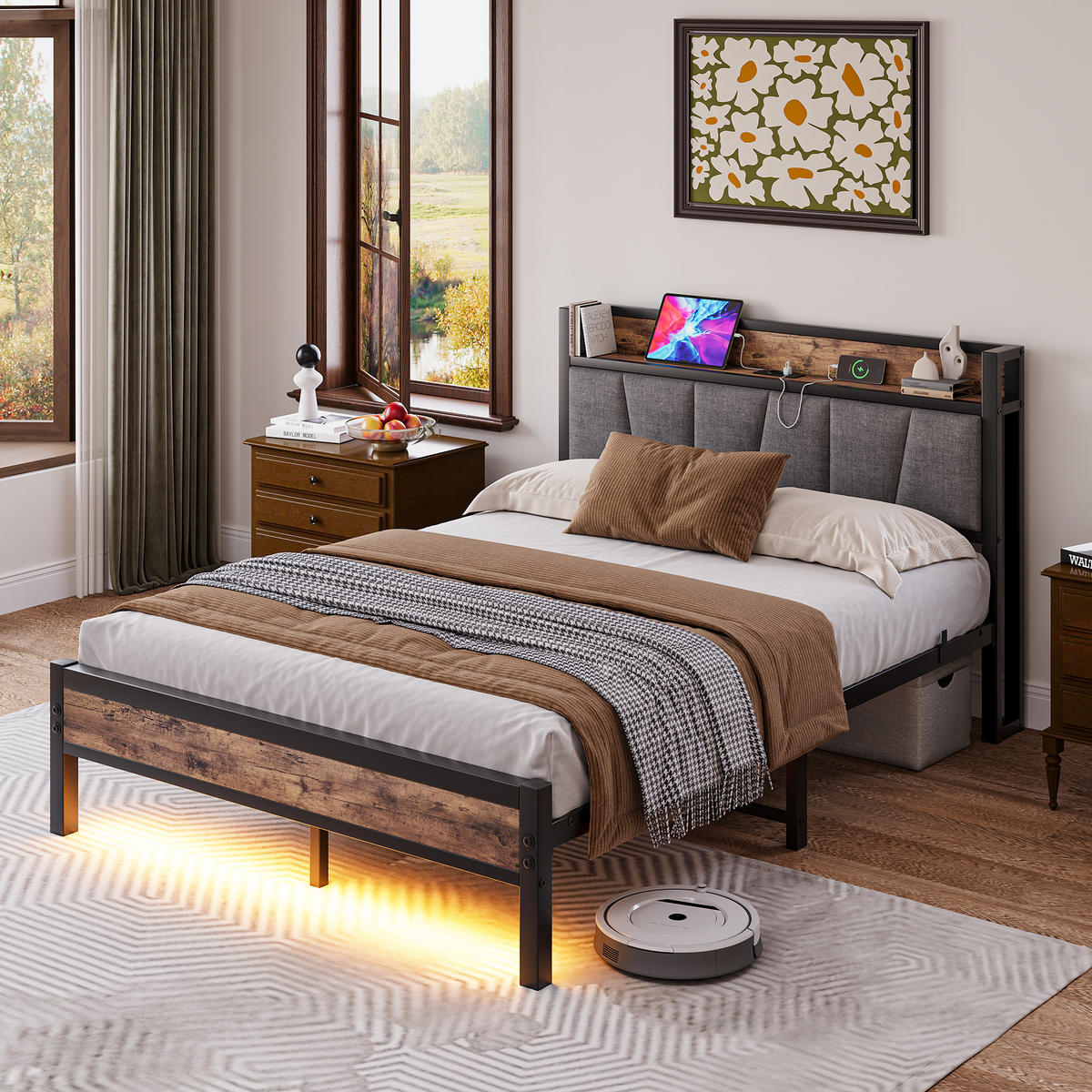 METALLBETT 140/190 cm Braun mit LED und USB - Braun, Metall (140/190cm) - Oxeza