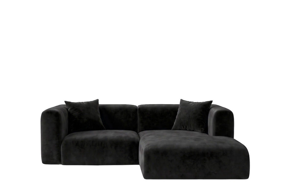 ECKSOFA L-Form mini, Velvet-Stoff Bluvel, Schwarz, Rechts, GRETA - Schwarz, Holz (226/179cm) - Kaiser Möbel