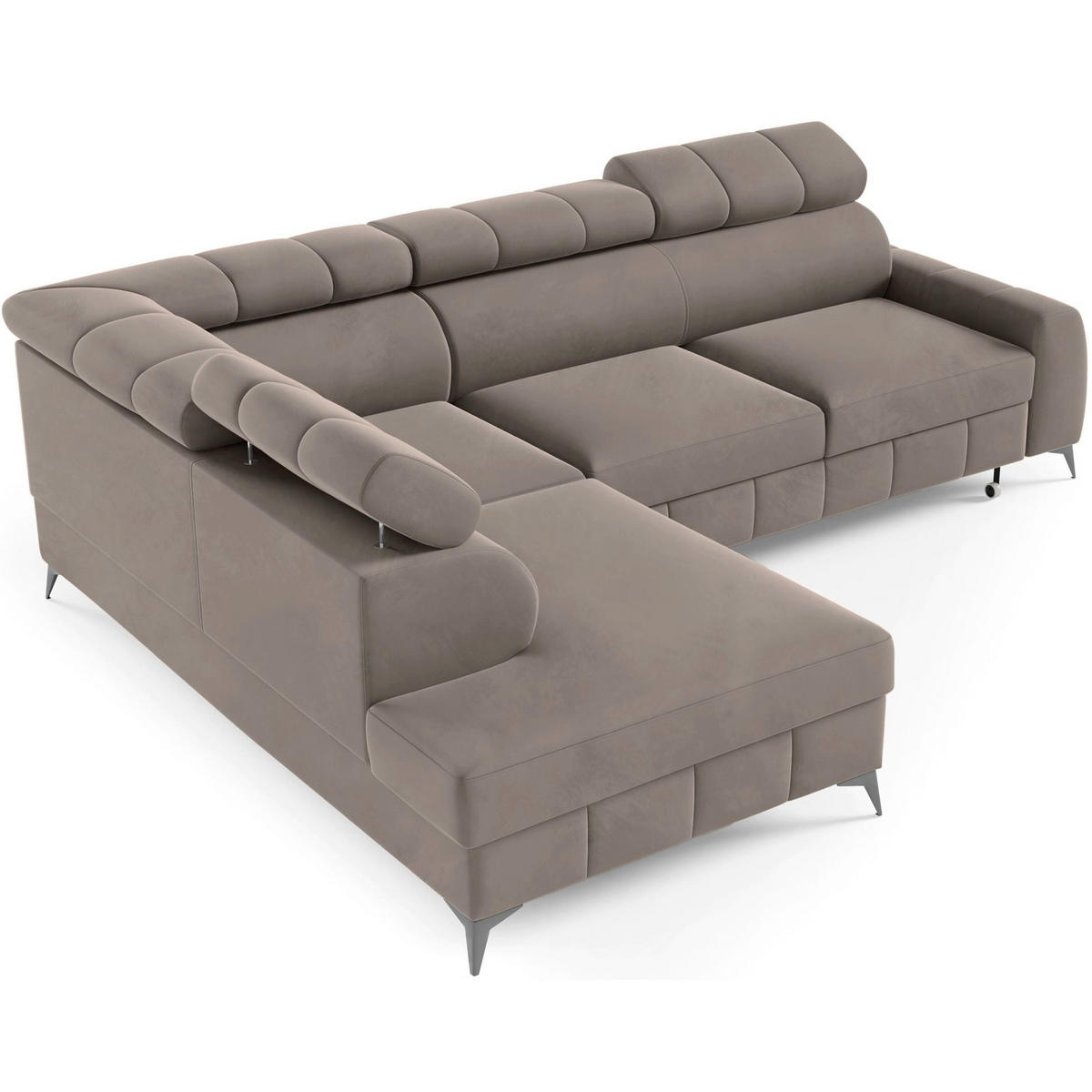 ECKSOFA London Hellbraun Velours - Hellbraun/Schwarz, Textil/Metall (274/203cm) - Selsey