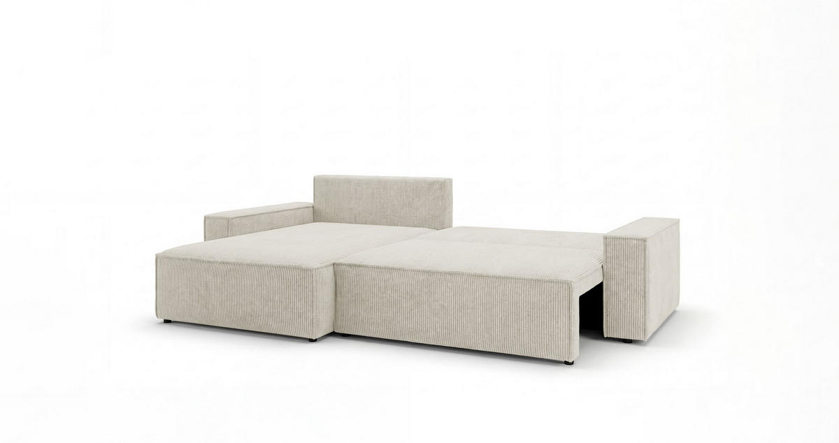 ECKSOFA VIENNA links weiß Cord Poso 100 - Schlaffunktion, Bettkasten - Weiß, Textil (285/185cm) - Cornero