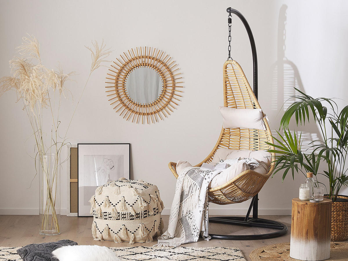 HÄNGESESSEL mit Gestell PE Rattan natürlich 95 cm Atri II - Beige, Kunststoff (95/200/95cm) - Beliani