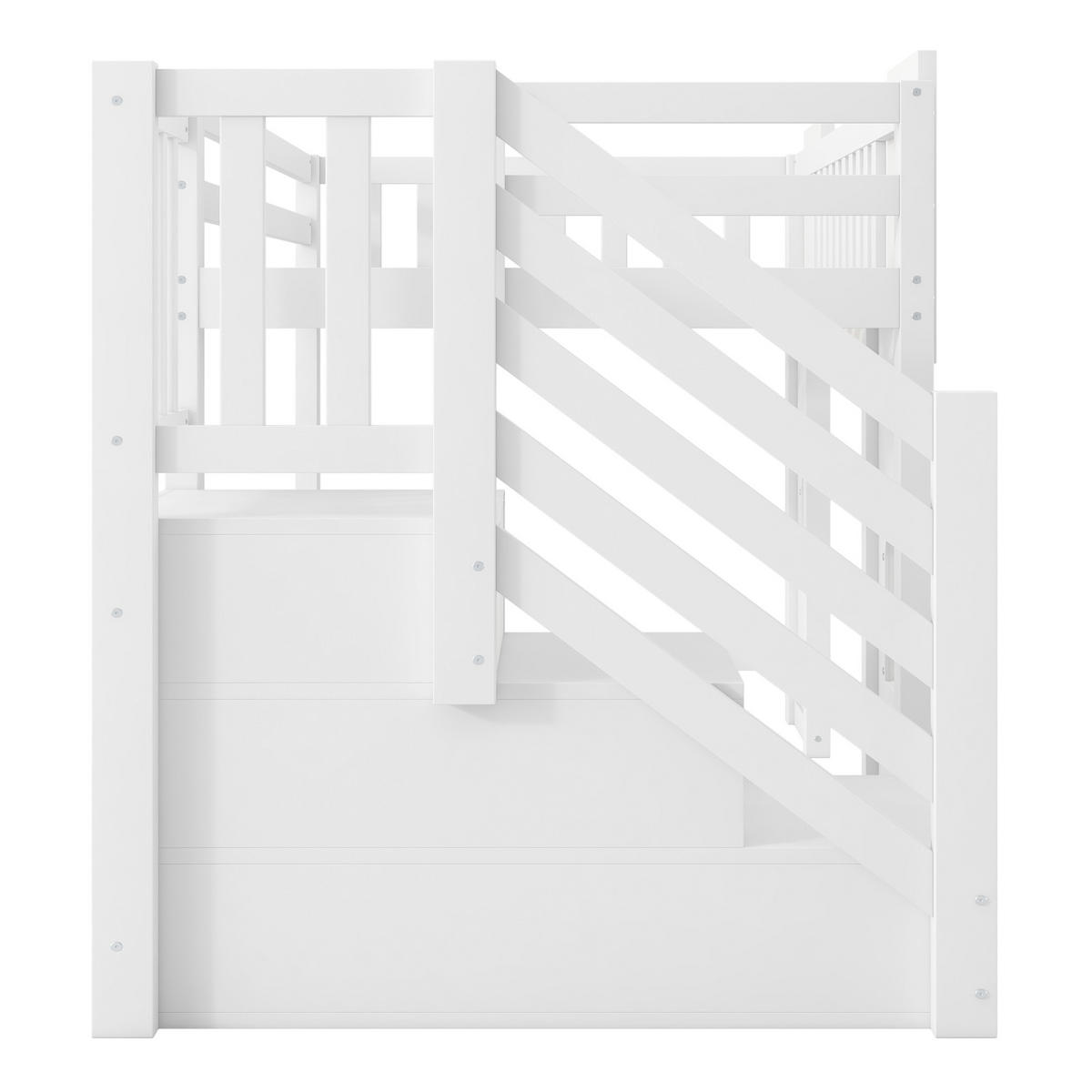 HOCHBETT 90/200 cm aus Kiefer, MDF und Sperrholz mit Stauraumtreppe und Fenstern Weiß - Weiß, Holzwerkstoff (90/200cm) - Modenvie