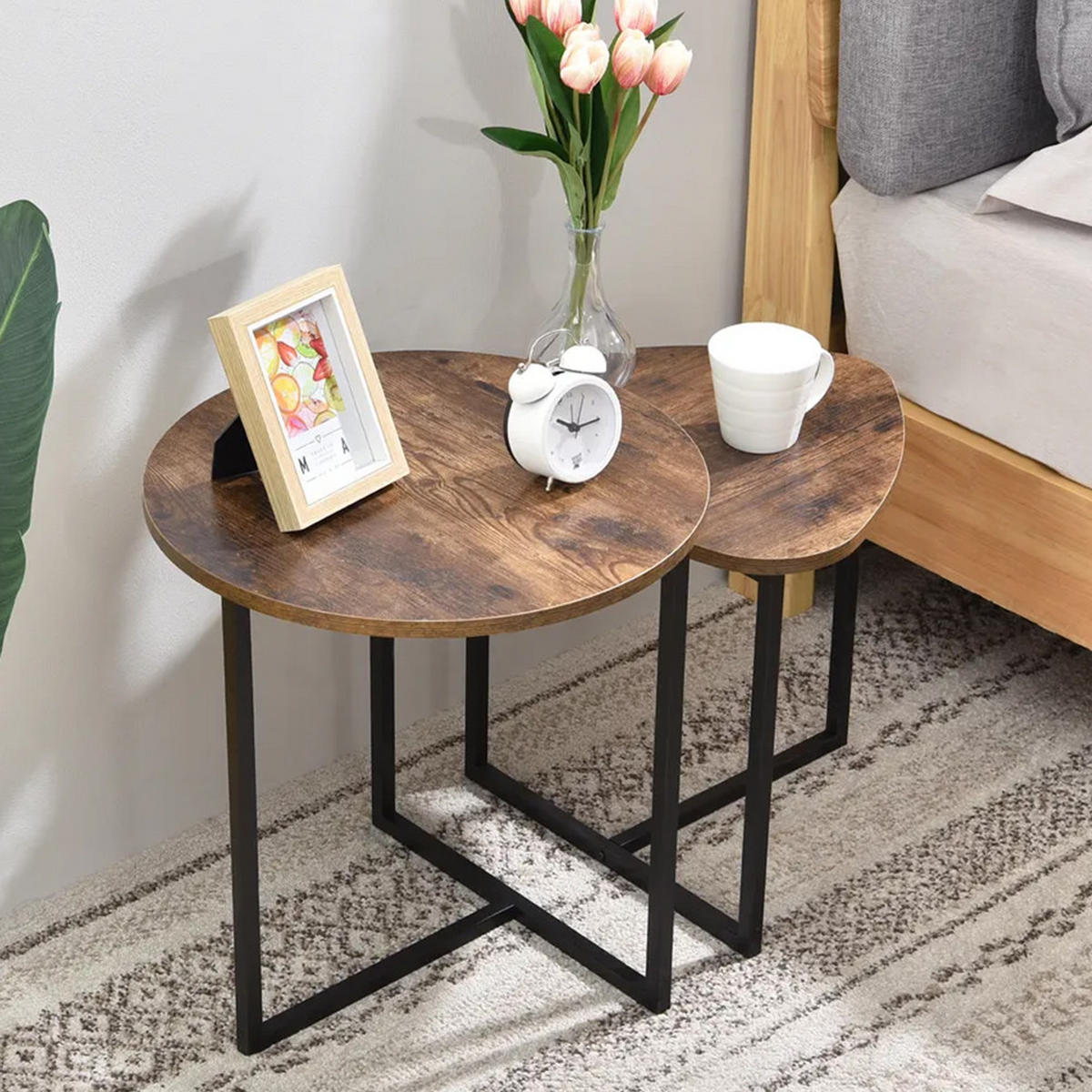 BEISTELLTISCH-SET 2-TLG. Kaffeetisch Braun Schwarz MDF Metall - Schwarz/Braun, Holzwerkstoff/Metall (45/87/48cm) - Livingandhome