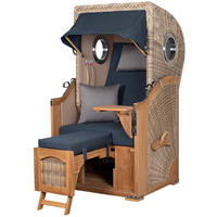 STRANDKORB Komplettset: Ammersee Single Teak Bullauge - PE shell - Modell 593 - Grau, Holz/Kunststoff (96/165/80cm) - bene living