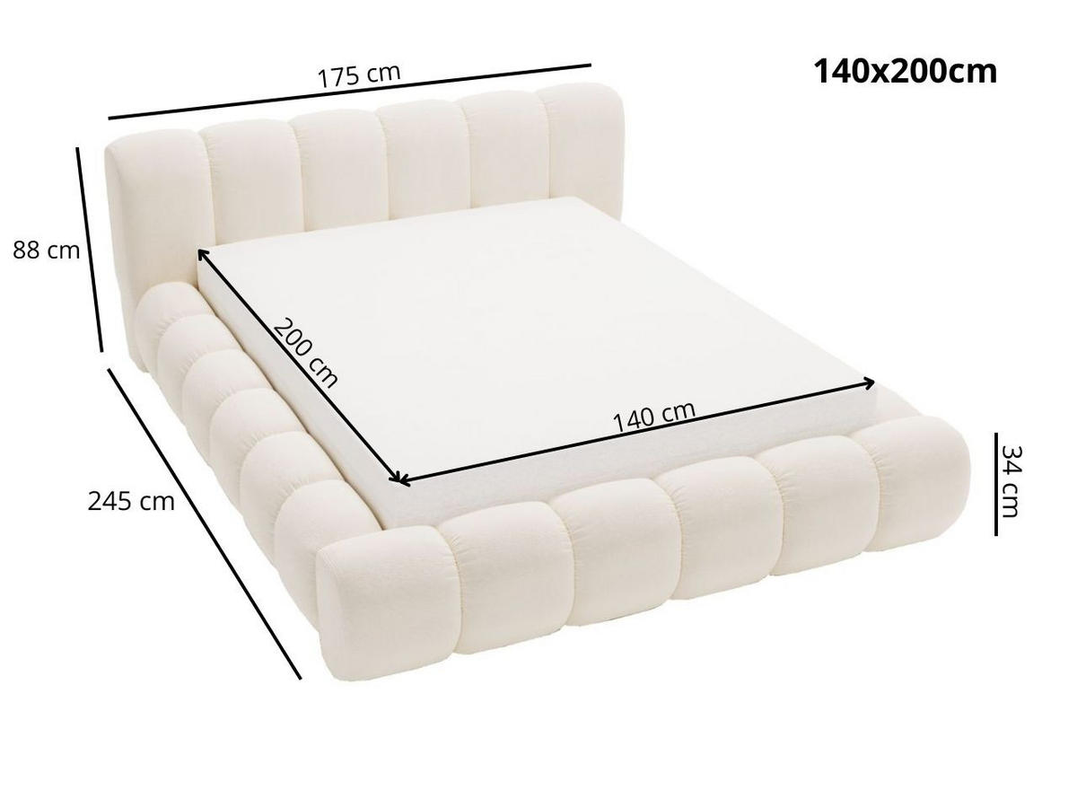 POLSTERBETT Doria 140x200 Cremige - Creme, Textil (140/200cm) - Graingold