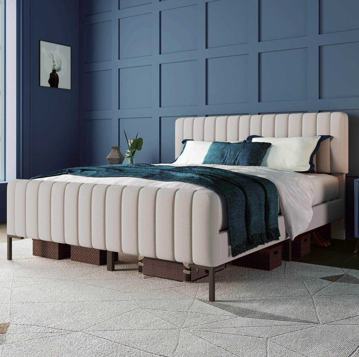 POLSTERBETT aus Leinen 140x200 cm in Beige mit verstellbarem Kopfteil - Beige, Textil (140/200cm) - Modfu