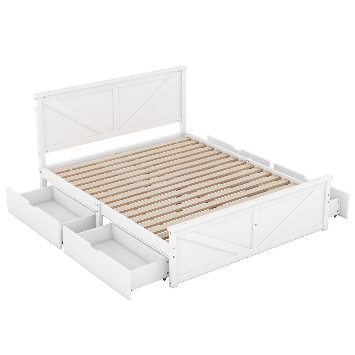 FLACHBETT 160x200cm Weiß Holz 4 Schubladen - Weiß, Holz (160/200cm) - FLIEKS