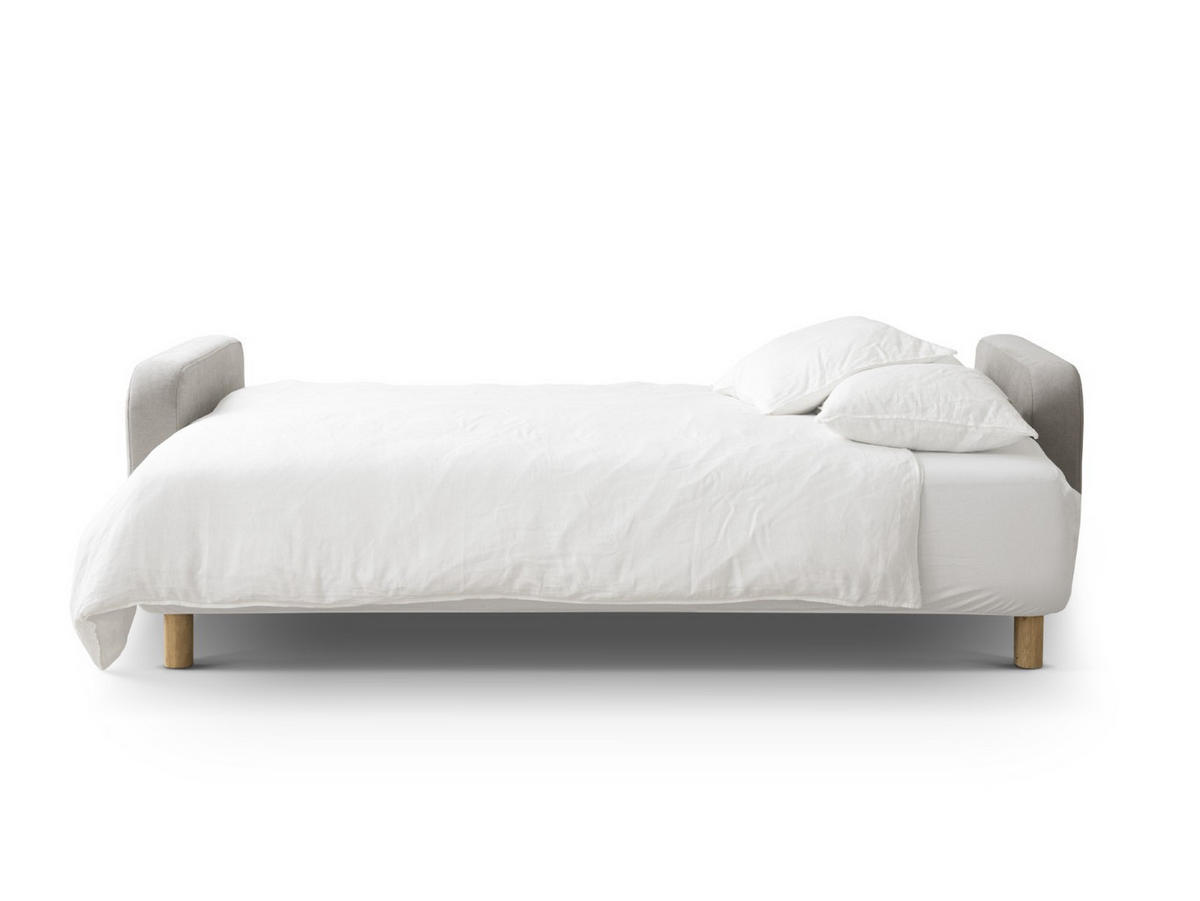 SOFA ausklappbar mit Bettkasten Elen aus strukturiertem Stoff beige 3 Sitzplätze - Beige, Textil (231/86/106cm) - Micadoni