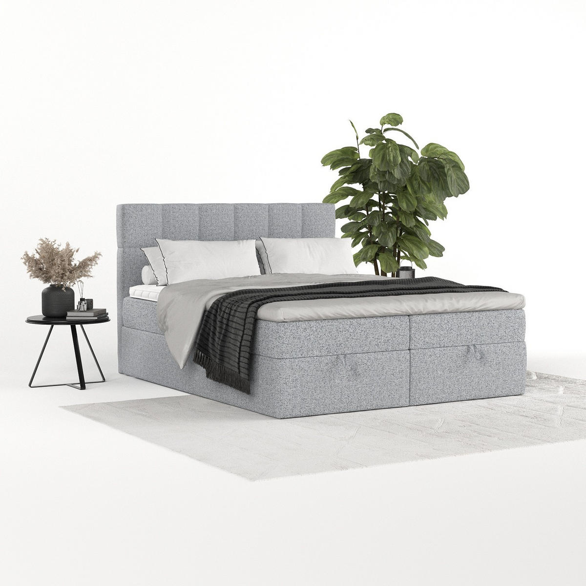 BOXBETT Savio 200/200 cm Grau im Riva Stoff - Schwarz/Grau, Holz/Holzwerkstoff (200/200cm) - AltaBeds