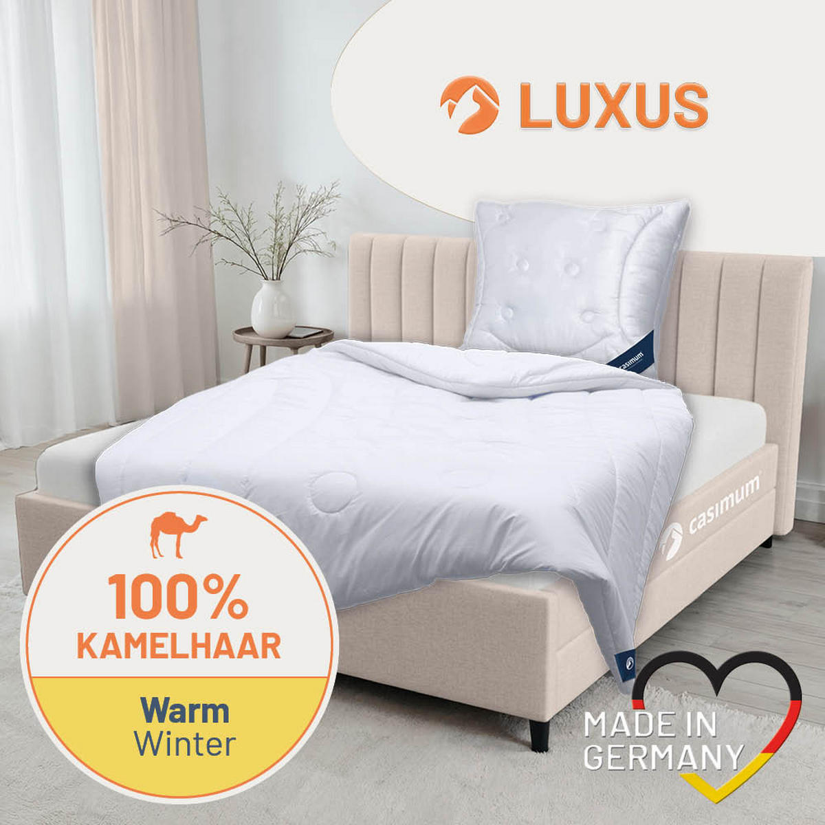 STEPPBETT Kamelhaar 240x220 cm Warm, Winterdecke 100% Kamelflaumhaar - Weiß, Textil (240/220cm) - casimum
