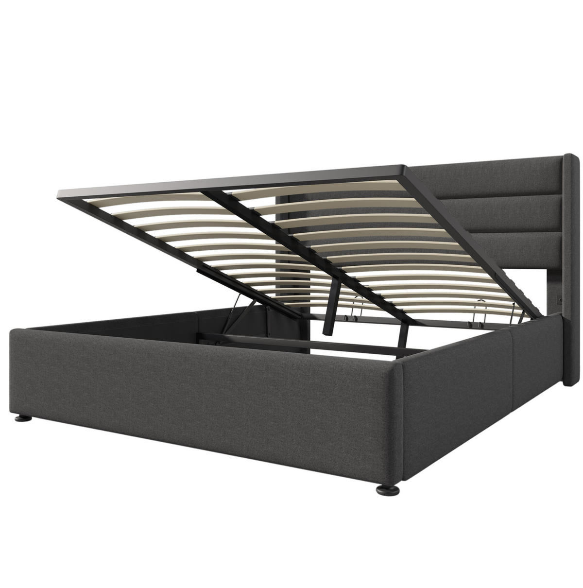 POLSTERBETT 160/200 cm Grau aus Leinen mit Hydraulik-Stauraum - Grau, Textil (160/200cm) - OKMYHOME