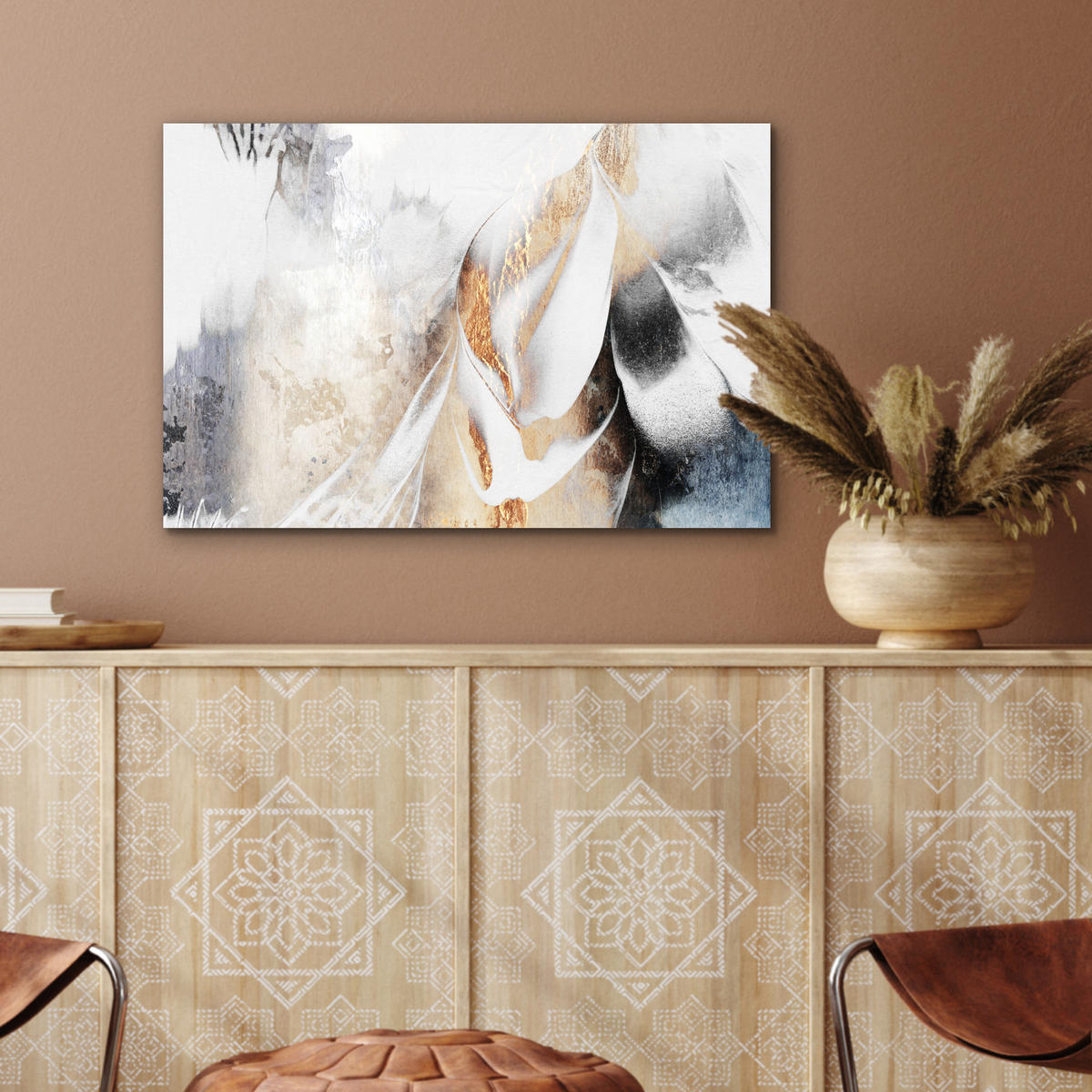 METALLBILD Luxus - Abstrakt - Gold - Weiß 60x40 cm - Goldfarben, Metall (60/40cm) - MuchoWow