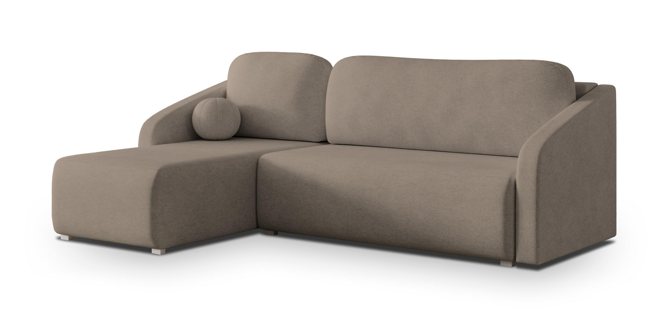 ECKSOFA MARELLO Braun Geflochtener Stoff mit Schlaffunktion - Braun, Holz (220/143cm) - MASSENO