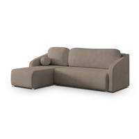 ECKSOFA MARELLO Braun Geflochtener Stoff mit Schlaffunktion - Braun, Holz (220/143cm) - MASSENO