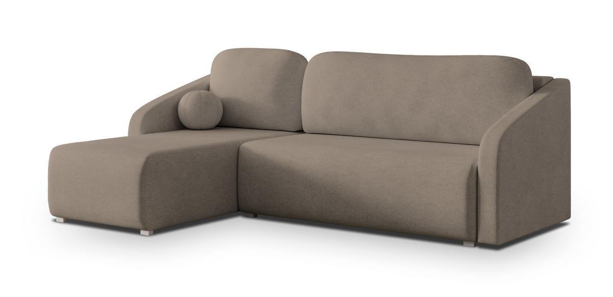 ECKSOFA MARELLO Braun Geflochtener Stoff mit Schlaffunktion - Braun, Holz (220/143cm) - MASSENO