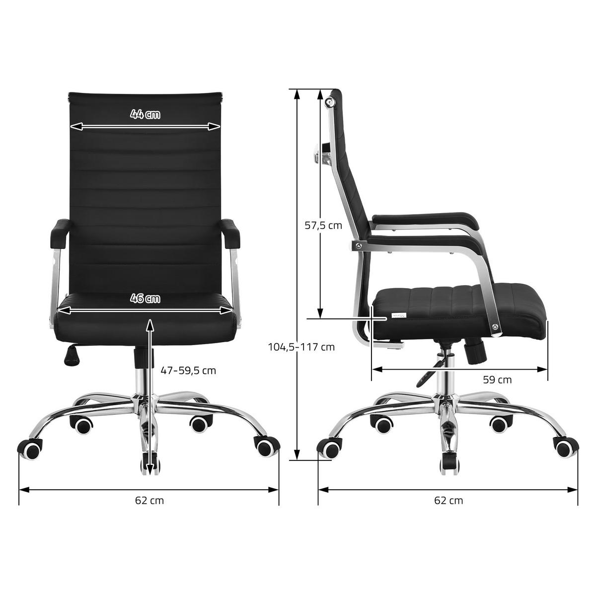 BÜROSTUHL Schwarz aus Kunstleder mit Stahlgestell - Silberfarben/Schwarz, Metall (62/117/62cm) - ML-DESIGN