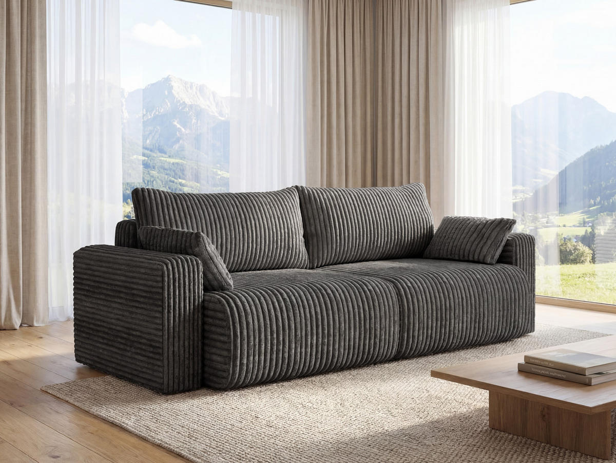 SOFA Kola mit Bettkasten und Schlaffunktion, Cordstoff - Grau, Holzwerkstoff (244/85/95cm) - 4ALL HOME