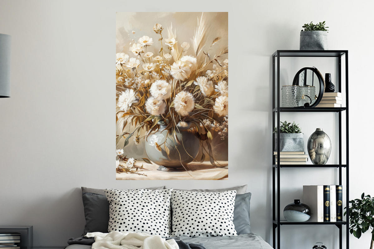 WANDTATTOO Blumen - Vase - Stilleben - Beige 80x120 cm - Creme, Kunststoff (80/120/0.1cm) - MuchoWow
