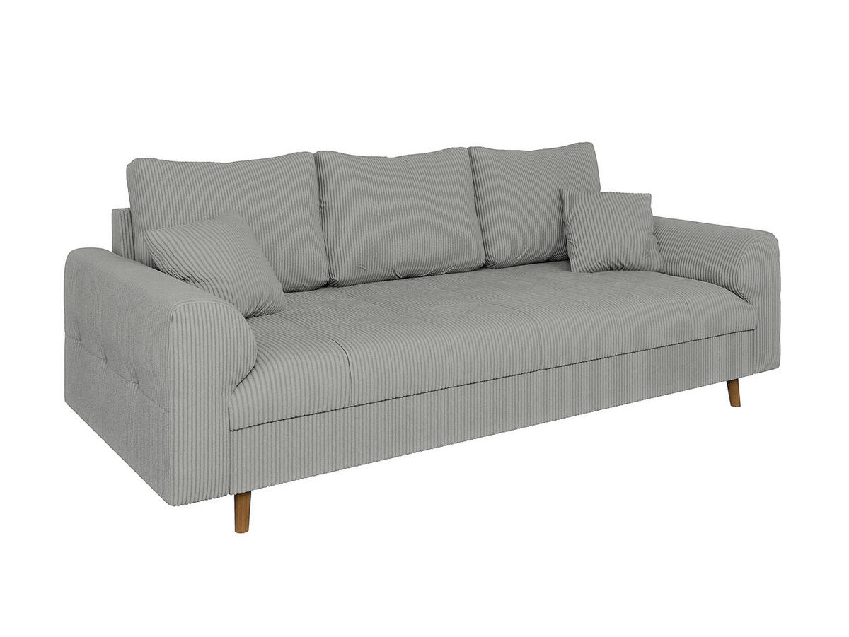 3-SITZER-SOFA Alma Hellgrau Cord - Hellgrau/Braun, Holz/Textil (210/81/93cm) - S-Style Möbel