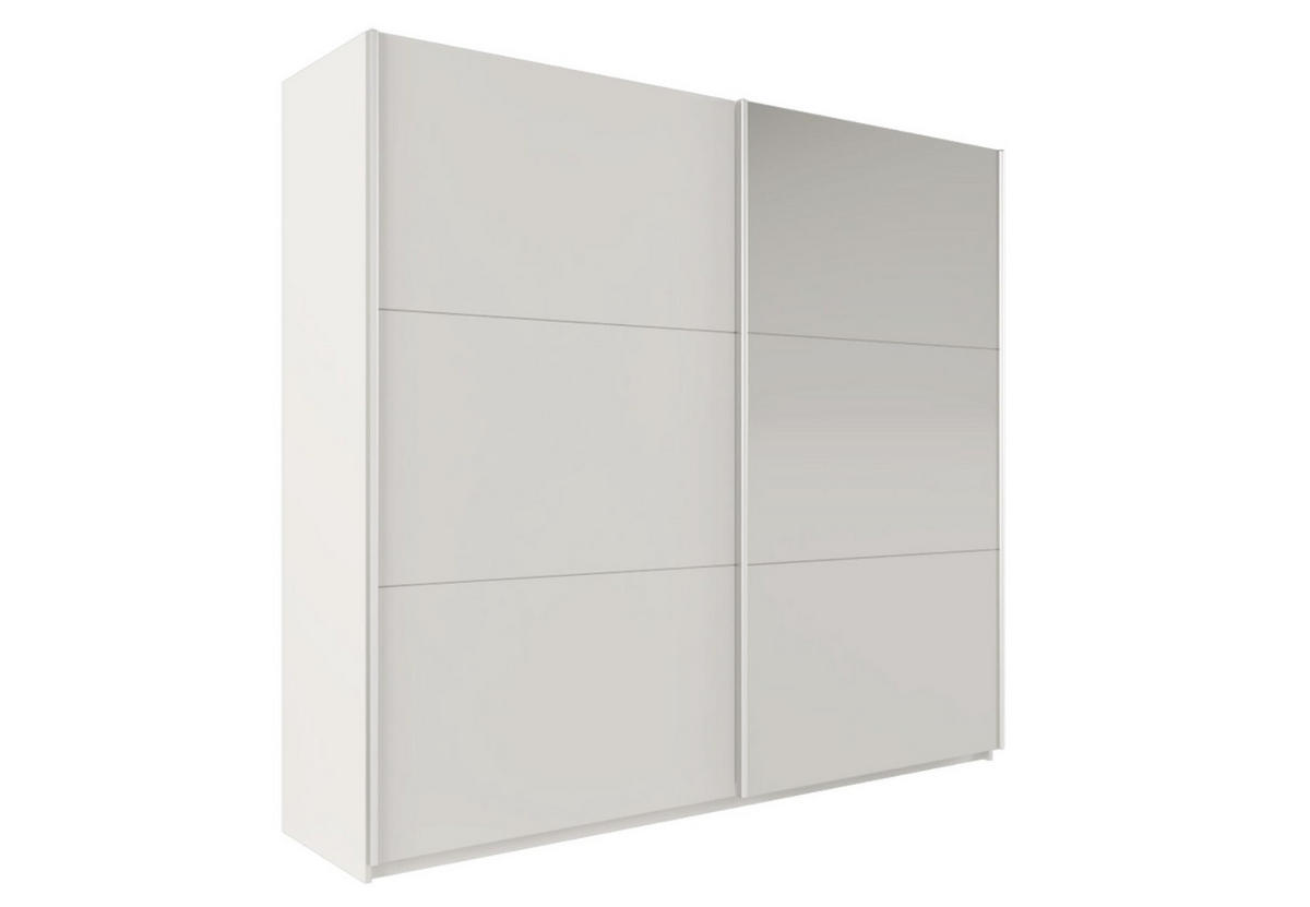 KLEIDERSCHRANK Govi 225 Weiß, zweitüriger Schiebeschrank mit Spiegel - Weiß, Holzwerkstoff (225/215/65cm) - Bettso