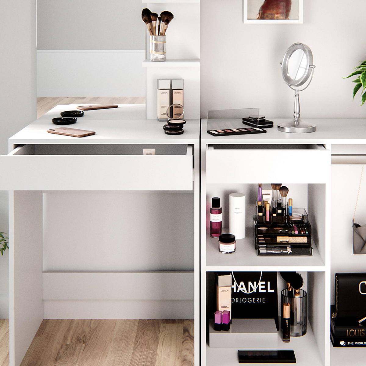 SCHMINKTISCH Isabelle Weiß 60 cm mit Schrank - Weiß, Holzwerkstoff (60/140/40cm) - Vicco