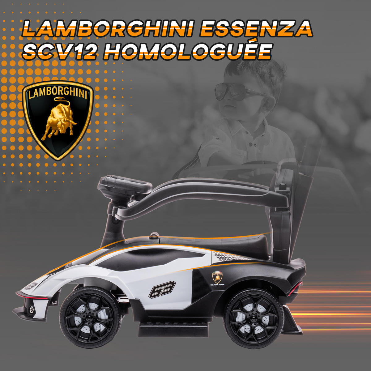 RUTSCHFAHRZEUG DE-16961 Lamborghini Essenza SCV12 mit Schiebegriff Weiß - Weiß, Kunststoff (86.5/40/89.5cm) - ComfortXL