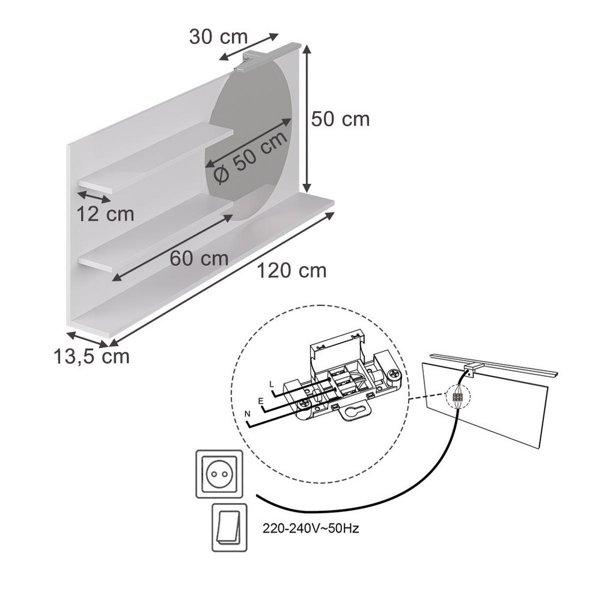 BADSPIEGELSCHRANK Avena Weiß 120 x 50 cm mit 3 offenen Fächern - Weiß, Holzwerkstoff (120/50/13.5cm) - Vicco