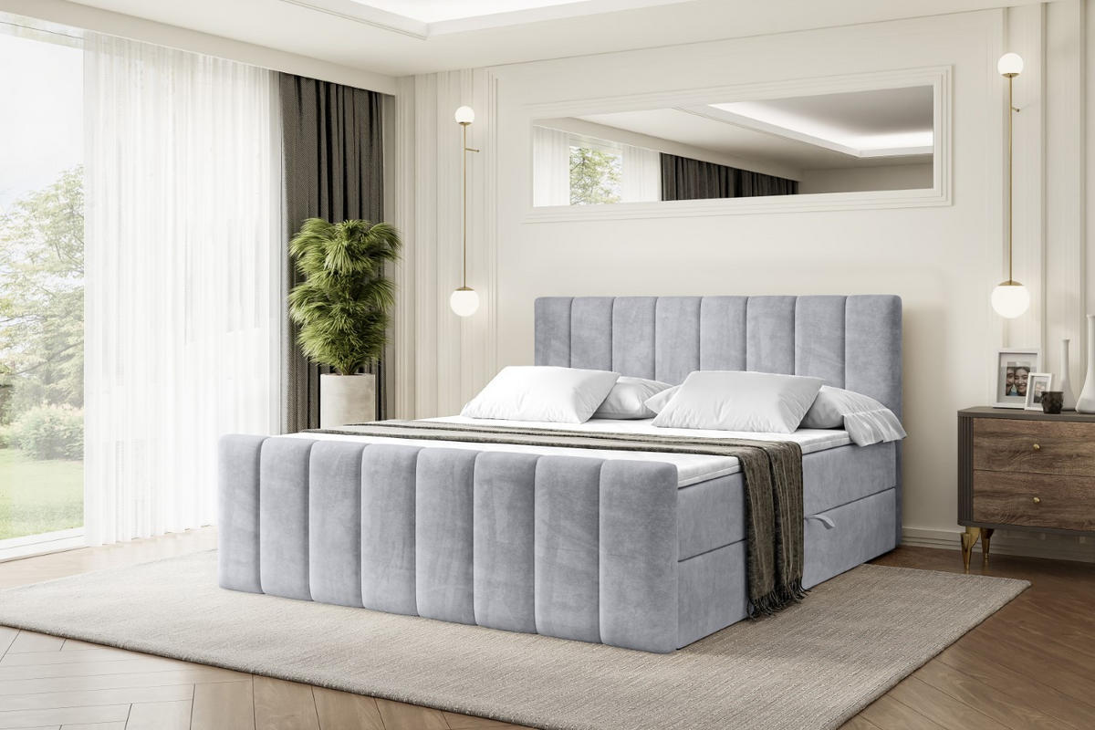 AMERICKÁ postel OTTA-Z – 180 x 200 cm – H4 – světle šedá - světle šedá, kompozitní dřevo (180/200cm) - ALTDECOR