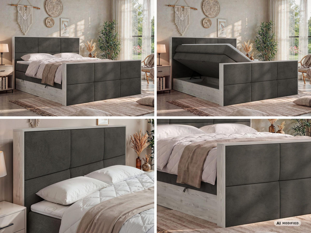 POSTEL BOXSPRING DELNOR KING DUO 140/200 - Tmavě šedá Samet - Topper Visco - H4 - černá/tmavě šedá, textil/plast (140/200cm) - MKS