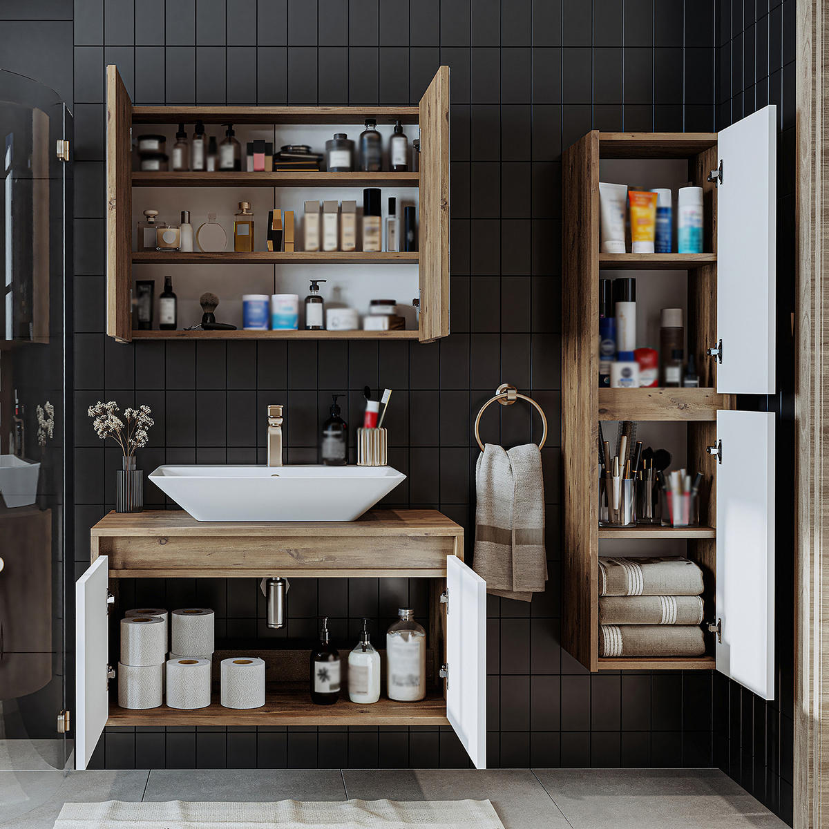 BADMÖBEL Set ATLANTIC-85 4-teilig - Eiche Bianco, Holzwerkstoff (85/150/45cm) - Roomart