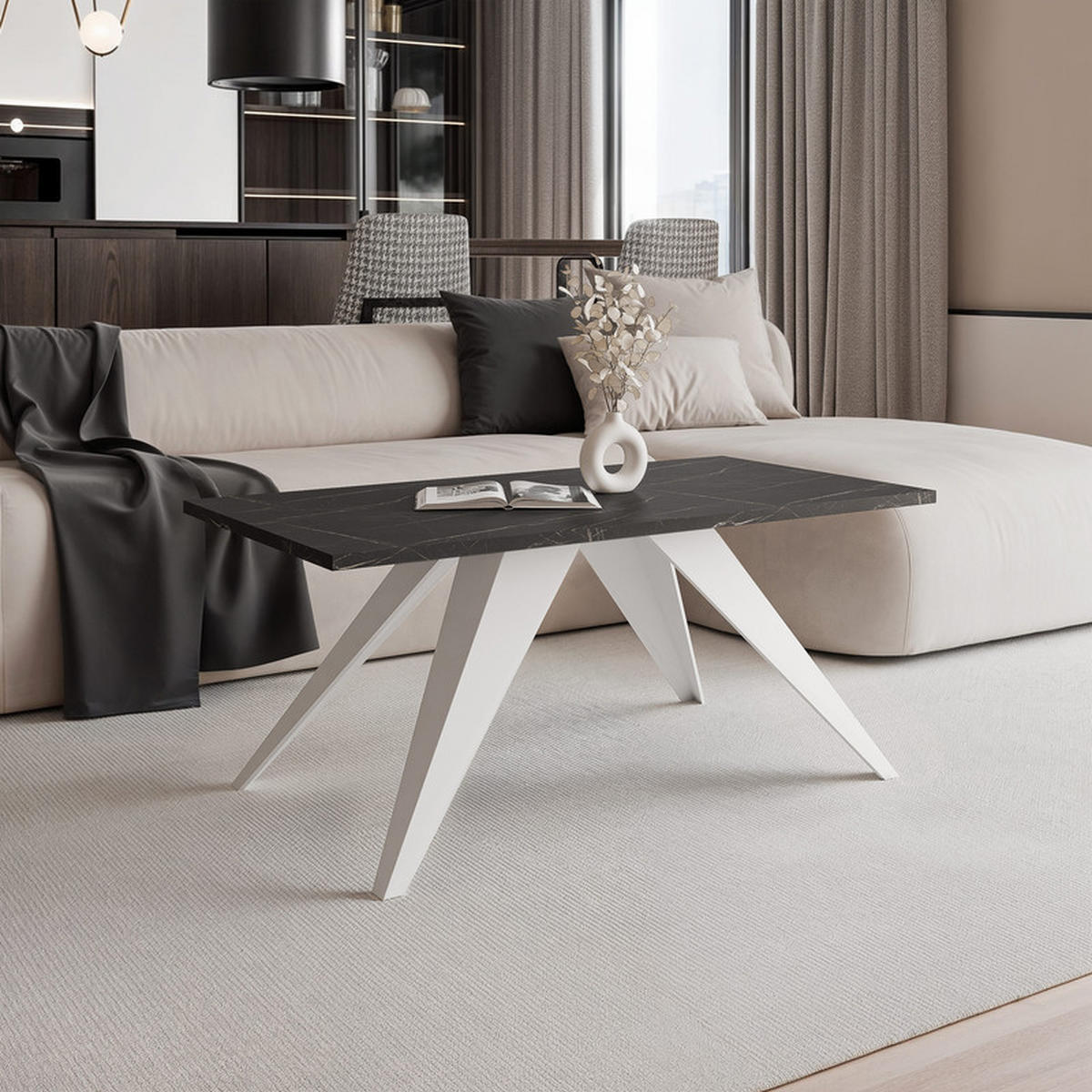 COUCHTISCH AIRA 120/60/48 cm Rechteckig, Weiß/Grigia Pietra (Steingrau) - Weiß/Grau, Metall (60/120/48cm) - Idohome