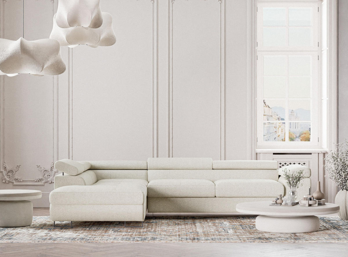 ECKSOFA MIT SCHLAFFUNKTION Concord Creme Webstoff - Creme/Schwarz, Holz/Holzwerkstoff (277/203cm) - Maison de Reve