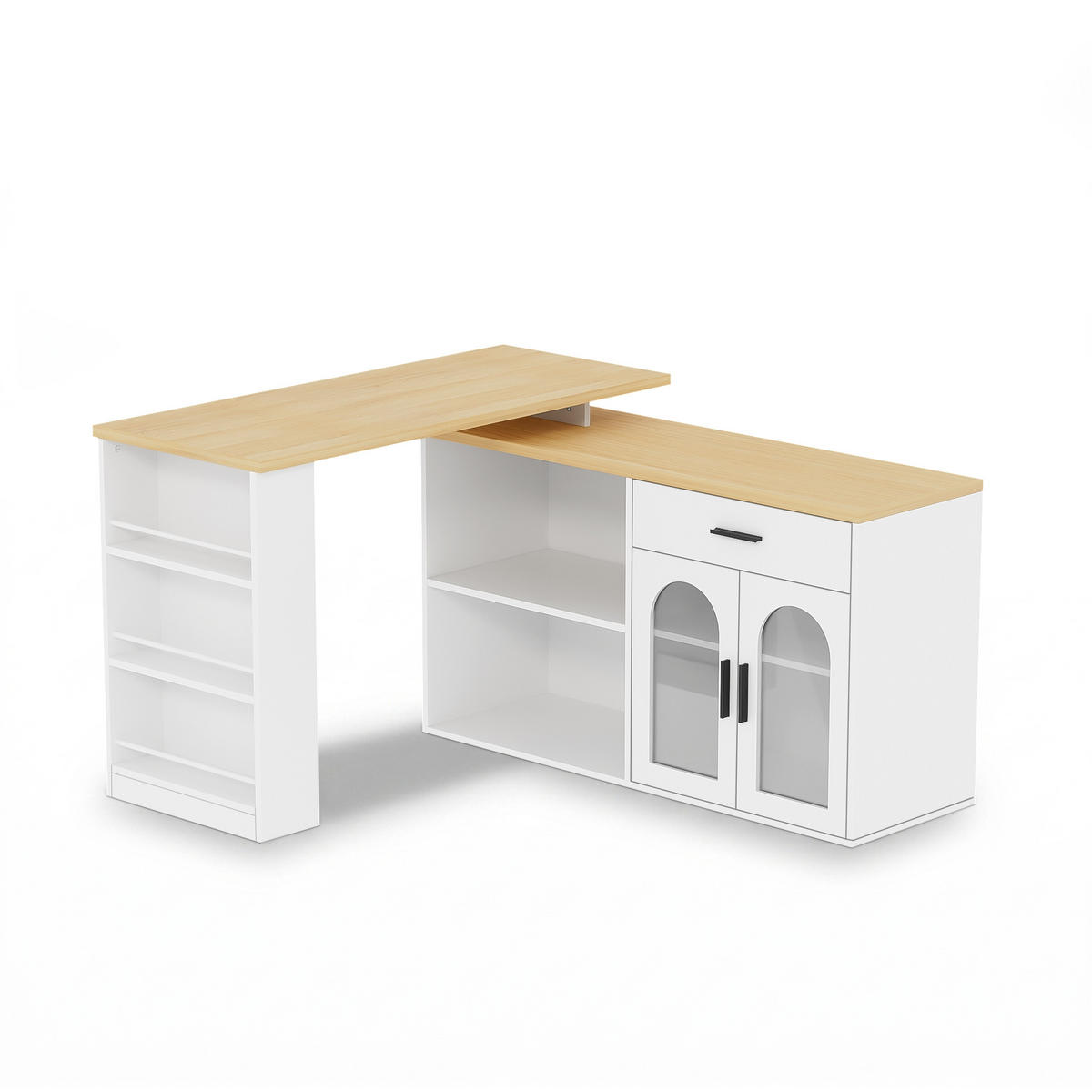 KÜCHENINSEL 136/50/78 cm Weiß mit 360° Drehtisch, 1 Schubladen und Stauraumschrank - Weiß, Holz (50/78/136cm) - Oxeza